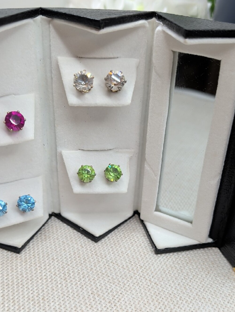 Vintage Swarovski Crystallized 6 Pair Multicolor Crystal Stud Earring Set - Picture 9 of 17